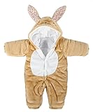 (コ-ランド) Co-land ベビー服 ロンパース 赤ちゃん カバーオール 新生児 長袖 フード ウサギ耳付き 配色 着ぐるみ 女の子 男の子 秋冬防寒 出産祝い 可愛い 85