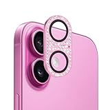 AnnTec iPhone 16 / iPhone 16 Plus 用 カメラフィルム レンズカバー カメラ保護 ラインストーン【アルミ合金縁取り+強化ガラス】 iPhone 16 / iPhone 16 Plus 対応 レンズ全体保護 露出オーバー防止 キラキラ レンズ保護フィルム 携帯電話の装飾 貼り付け簡単 高透過率 【ピンク】