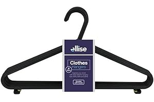 Ellise Adult Coat Hangers 8-Piece Set, Durable Plastic 37 cm Length, Black