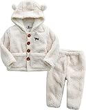 [Vaenait Baby] 6-24ヶ月ベビー服長袖もこもこアニマルロフリース ンパース カバーオール フード付き Bear Set Ivory 6-12M