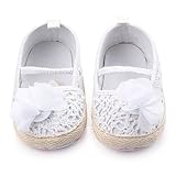 0〜12ヶ月新生児の幼児の女の子の花編みソフトソールの歩行靴プレウォーカーサンダル綿の滑り止め通気性の夏可愛いプリンセススニーカー (11, ホワイト)