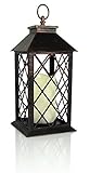 Decorative Lantern - Antiqued Bronze Candle Lantern with a Flameless LED Pillar Candle and 5 Hour Ti