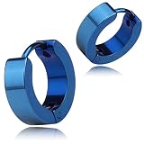 [Adelina Style] フープピアス 太め レディース リングピアス メンズ ステンレスピアス 幅4mm 鏡面仕上げ 1ぺア (ブルー)