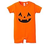 ハロウィン 半袖ロンパース ベビー 【80】【オレンジ】【スマイル】/I16/