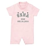 名入れ 半袖 ロンパース [HR24] 80cm ライトピンク×ダークグレーロゴ 出産祝い 誕生日 プレゼント おしゃれな 名前入り ベビー服
