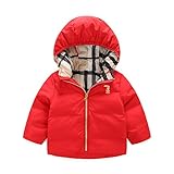 PANCY 子供服 秋冬 長袖 ダウンジャケット ダウンコート キッズ フード付き 厚手 無地 男の子 女の子(90cm,レッド)