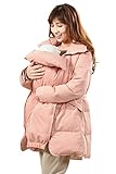 Sweet Mommy 上質ダウン90％ 抱っこ対応 ダッカー付き ウエストリボン くるみボタン フェミニン ボリュームカラー 軽量 あったか ママコート ダウンコート 冬 産前産後兼用／ピンク／S