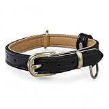 Beanspet 犬用首輪 本革 小型犬 中型犬 大型犬対応 軽量 アンティーク風金具付き レザーカラー スエード裏地付き 6サイズ展開 5色選べる ベーシックモデル (ブラック, S)