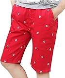 Hope2014 子供服 ズボン ウエストゴム 半ズボン 薄手 コットン 男の子 ストレッチ プリント パンツ ハーフパンツ 全8色 (160, ダークレッド)