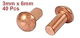 uxcell　銅ソリッドリベット　3mm x 6mm　円形ヘッド　8mmの長さ　ゴールドトーン　40個入り