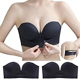 [APIKIE] ストラップレスブラ 紐なしブラ 【ダンサーも愛用・多重滑り止め素材】【ズレ落ちない・美胸美背】 チューブトップ 脇高 ノンワイヤー ブラジャーセット 柔らかい 結婚式 オフショル ブラジャー 寄せブラ バストアップ (JP, アルファベット, M, 2ブラック)