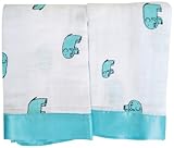 aden + anais (エイデンアンドアネイ) 【日本正規品】 モスリンコットン (ガーゼハンカチ・サテン縁取り) 2枚セット jungle jam - elephant issie-7505