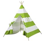 キッズ テント 室内 ティピーテント インディアン 木と布の温もり TEE PEE TENT 秘密基地 窓付き (グリーンストライプ)