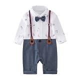 XM Nyan May 's Baby Boys長袖恐竜印刷ボウタイサスペンダーロンパースワンジー US サイズ: 18-24 Months カラー: ホワイト