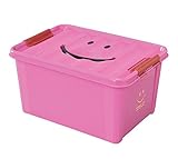 スマイルボックス Ｍサイズ(ピンク) 6色 ふた付き収納 子供部屋 スタッキング可能 整理整頓 持ち手つき 持ち運び便利 カラフル かわいい 絵本収納 おもちゃを片づけ