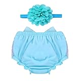 （イーエフイー）EFE ベビー服 フリフリオーバーパンツ 子供服 ベビー ブルマ 半ズボン ハーフパンツ リボン飾り ヘッドバンド付き 可愛い 赤ちゃん おむつカバー 写真撮影 衣装 スカイブルー L