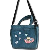 [petchan] デニム ショルダーバッグ ファスナー付/内ポケット外ポケット付/お散歩バッグ/パグ5/犬 かばん トートバッグ/キャンバス雑貨グッズ犬雑貨