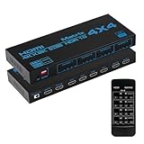 HDMIマトリックス 4入力4出力 4K@60Hz HDR対応 HDMIマトリックス セレクター 4x4 IRリモコン付き EDIDエクストラクタ 4ポート 切り替え 4画面 分配 HDCP 2.2、RGB 4:4:4、YUV 4:4:4（日本語取扱説明書付き）
