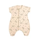 Petit Bella オーガニックコットン スリーパー 寝袋 春 夏用 子供 ベビー 赤ちゃん 綿 薄手 プレゼント 出産祝い (XL, ペンギン(短袖))