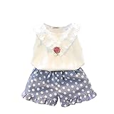 Ochine 女の子　ノースリーブTシャツ+水玉柄ショートパンツ　セットアップ 子供洋服　誕生日　入学式　子供の日　三五七　遊園地　演奏会に (LL、3-4歳)