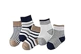 REILI　キッズソックス　5足セット　ベビー　子供　可愛い　赤ちゃん靴下　ボーダー　綿　防臭　新生児　プレゼント　祝い　男の子　女の子　秋 (S, ダークブール)