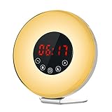 Decdeal 目覚まし時計 目覚まし ライト 日の出/日没 シミュレーション FMラジオ 7色 デジタル時計 ナイトライト スヌーズ機能付き タッチコントロール