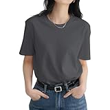 [Mmlnrc] Tシャツ レディース 半袖 [8.11オンス 綿100％ 厚手 透けない よれない]クルーネック 夏服 カットソー トップス 重ね着 丸襟 スポーツウェア カジュアル ゆったり 体型カバー 着痩せ おしゃれ 無地 快適 白tシャツ 黒tシャツ 春 夏 秋 (JP, アルファベット, L, 標準, ダークグレー)
