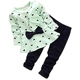 leoy88幼児女児ドット印刷Clothes Bow Top Tシャツ+パンツ服装セット 110 グリーン Leoy88