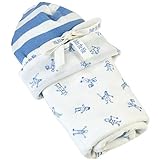 Stroller Blanket & Hat Newborn Gift Set - Little People Blue by Under the Nile