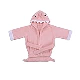 PUERI ベビー用バスローブ　バスタオル キッズ　ベビー タオル生地　サメ　可愛い　フード付き　ベビーシャワーに最適　出産祝い　ピンク　（0-18ヶ月）
