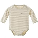 エルフ ベビー(Fairy Baby)オーガニックコットンベビー夏ボディスーツ ロンパース 肌着 長袖 ストライプ 80cm グリーン