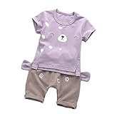 女の子と男の子の服 夏 上下セット Pojour 1-6歳キッズ用 子供 男女兼用 通気 綿 パープル(90cm)