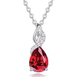 FANCIME 14K ソリッドホワイトゴールド ティアドロップペンダント ダイヤモンド誕生石ネックレス お母様/女性/女の子への誕生日ギフト スターリングシルバーチェーン 16インチ+2インチエクステンダー, ゴールド, ルビー