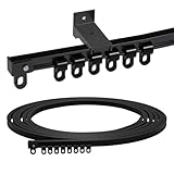 B3B4 ミニ 極小の 白黒の二色 曲がる カーテンレール 1m 2m 3m 4m 5m 6m 仕切り 出窓 シングルカーテンレール (黒-壁掛け-6m)