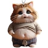 デブ 犬 猫 マスコット キーホルダー ボールチェーン 腹出し マヌケ ぬいぐるみ 風 アクリル板 チャーム ストラップ (犬) [並行輸入品]