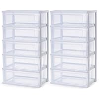 【2個セット】アイリスオーヤマ 収納ケース ワイドチェスト 5段 ホワイト/クリア 幅約53&times;奥行約38&times;高さ約96.3㎝