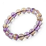 LiZiFang 9mm 天然アメトリンクォーツクリスタルイエローパープルラウンドビーズブレスレット