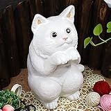 信楽焼　猫　ねこ　ネコ　幸福ねこ（白）【ok-0055】　陶器　しがらき焼　焼き物　動物　置物　ガーデンオーナメント　庭 縁起物 (白)