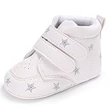 キッズスニーカー　ベビースポーツシューズ　子供　赤ちゃん　可愛い運動靴　ガールズ　ボーイズ　ハート形　星付き　歩行練習　滑り止め　マジックテープ付け靴　PUレザー　シルバー星　12cm　6-12ヶ月に