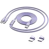 USB タイプc 充電 ケーブル 2in1 66W/6A 急速充電ケーブル データ転送 Y字 Type A to Type C 二股 2台同時充電 シリコン製 柔らかい 絡まない 断線防止 iPhone 16シリーズ/iPhone 15シリーズ/Mac Book/iPad/Xperia/Galaxy等Type-c機種対応 2M（パープル，Juckier）