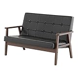 SATO セレノソファ 2人掛けクロス PVCブラック 肘ダークブラウン