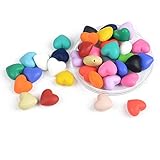 Kissteether 50pcs ミックスカラービーズナチュラルハート型シリコーン食品グレードシリコーンおしゃぶりおもちゃビーズDIYネックレス/ブレスレットアクセサリー (50pcs)