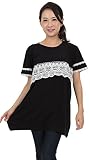 チュニック レース 授乳口付き Tシャツ マタニティ (L, 黒)
