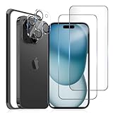MINIKA【4枚セット】対応 iPhone15Plus ガラスフィルム 全面保護［2枚］iPhone15Plus 用の カメラフィルム［2枚］アイフォン15Plus保護フィルム あいふおん15プラス ガラス【浮きなし/高透過率で/ガイド枠付き】
