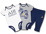 (JORDAN)ジョーダン　ベビー ロンパース＆パンツ 3点セット (9-12M(9-12ヶ月頃 75~80cm), 白灰ダークブルー) [並行輸入品]