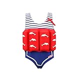 ドイツBEVERLY KIDS 子供水泳服 フロートスーツ 女の子 男の子 水泳 キッズ水着 浮き輪付水着 超浮力 ワンピース水着 浮力シート付き練習用具 児童用 (110, レッド 女の子用)