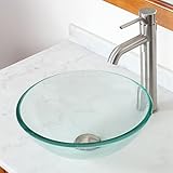 Eliteバスルーム14 "クリアガラス容器シンク&ブラッシュニッケルシングルレバー仕上げ蛇口コンボ