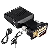 VGAからHDへのアダプタ モニター用,VGAオス 変換 - コンパクト設計 1080P プラグアンドプレイ 3.5mmケーブル付属 家庭用シアタープレゼンテーションプロジェクター対応