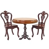 moin moin ミニチュア 家具 1/12 1:12 スケール 家具 テーブル & イス 3点セット / ドールハウス 一人掛け カフェ シングル レトロ アンティーク クッション ブラウン ウッド 木製 ドール 人形 雑貨 2406mini44