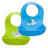 Jolieer 食事用エプロン ロールアップビブ スタイ お食事 離乳食 2枚セット (グリーン + ブルー)